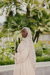 linen pocket abaya beige