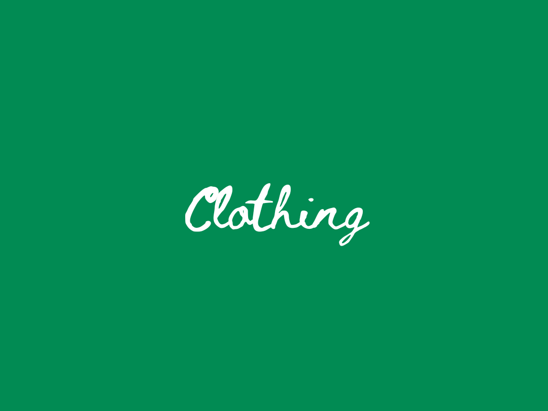 A green image with the word clothing on it in cursive text
