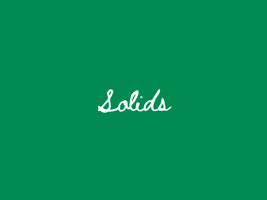 Green image card with the word “solids” in cursive text 