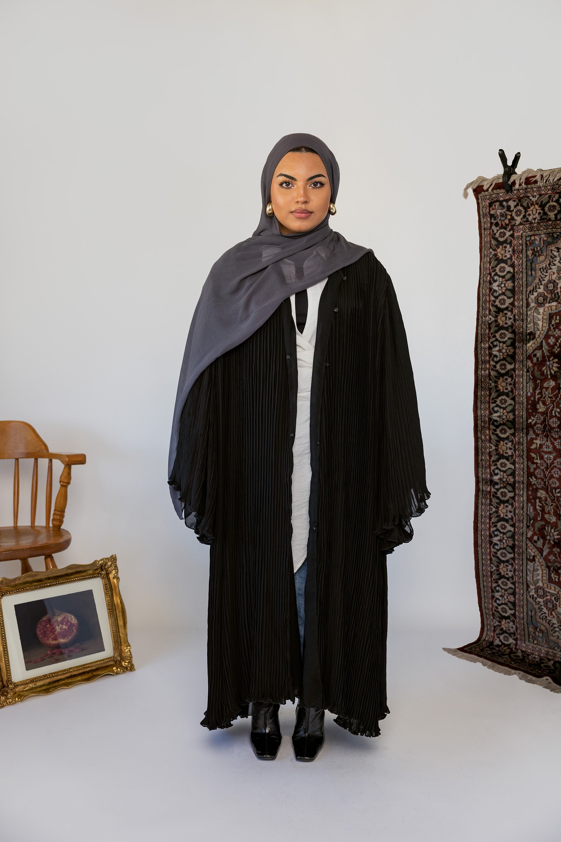 black pleated abaya