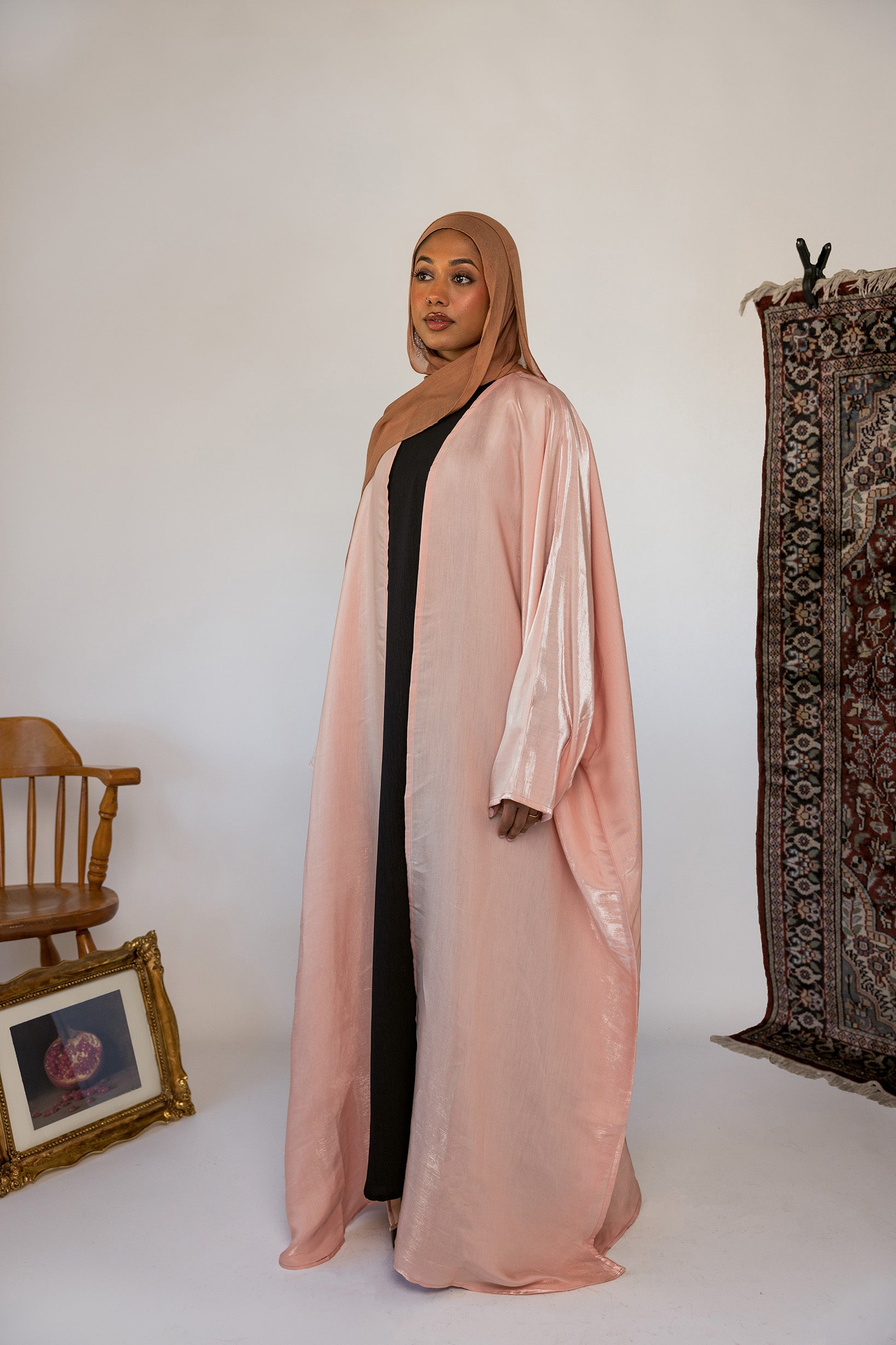metallic pink abaya