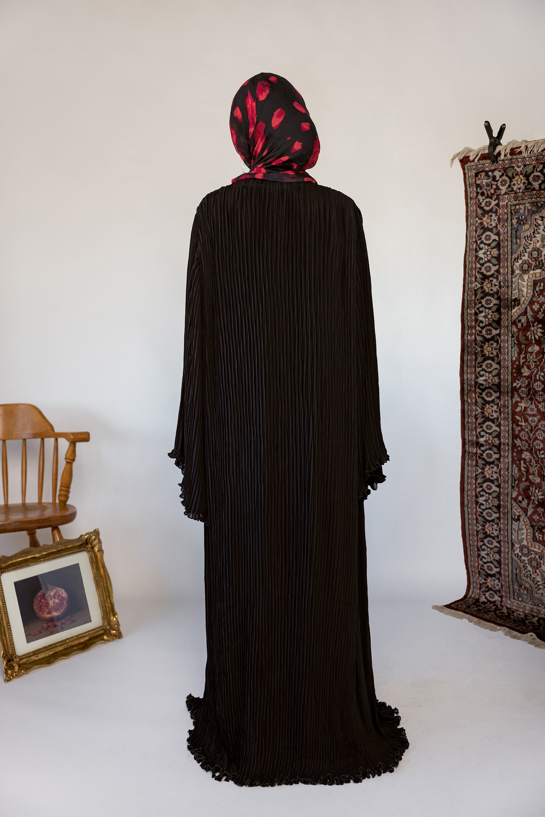 black pleated abaya