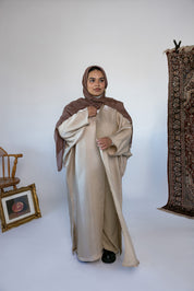 metallic tan abaya