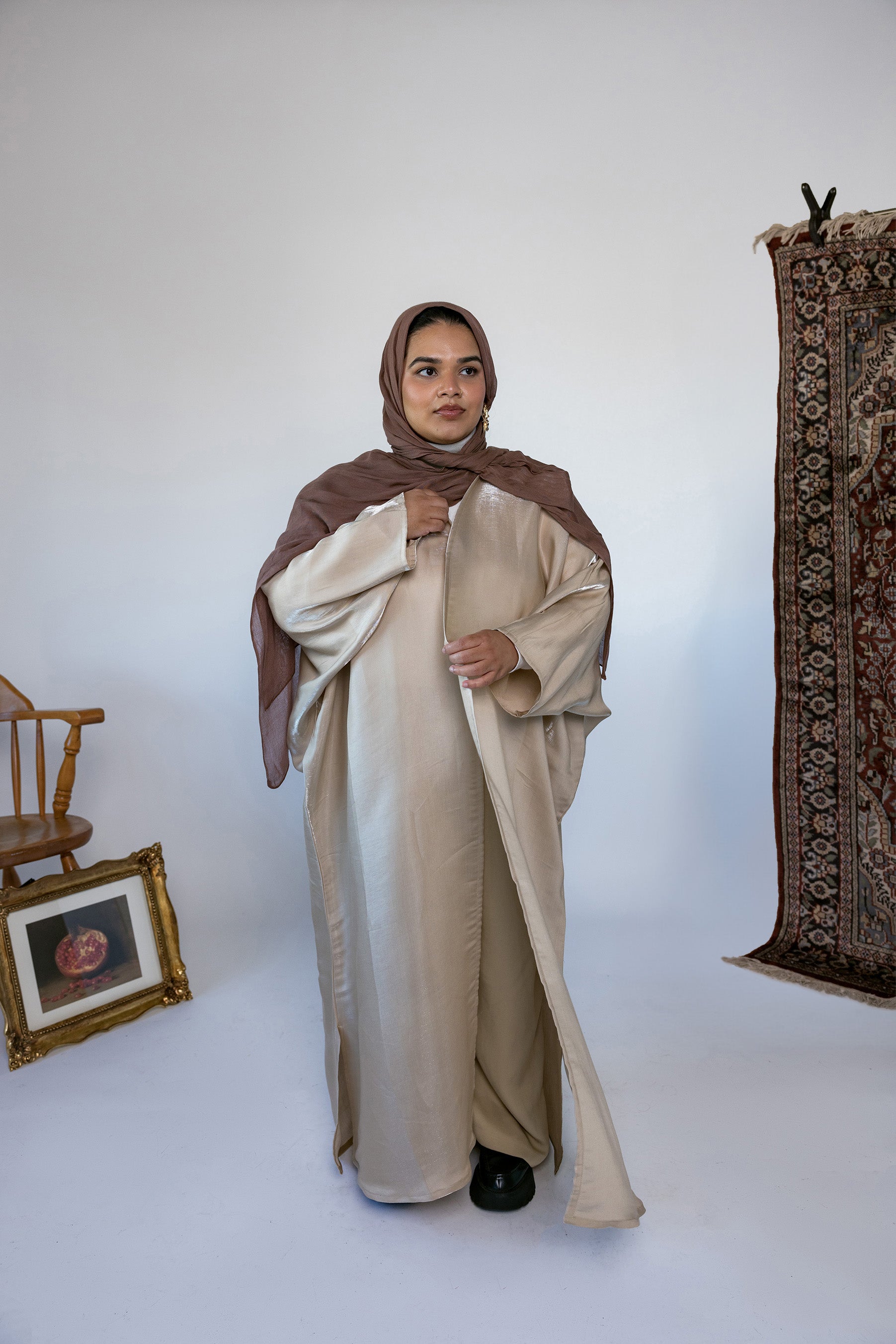 metallic tan abaya