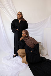 linen pocket abaya black