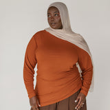 Asymmetrical Long Sleeve Top Rust