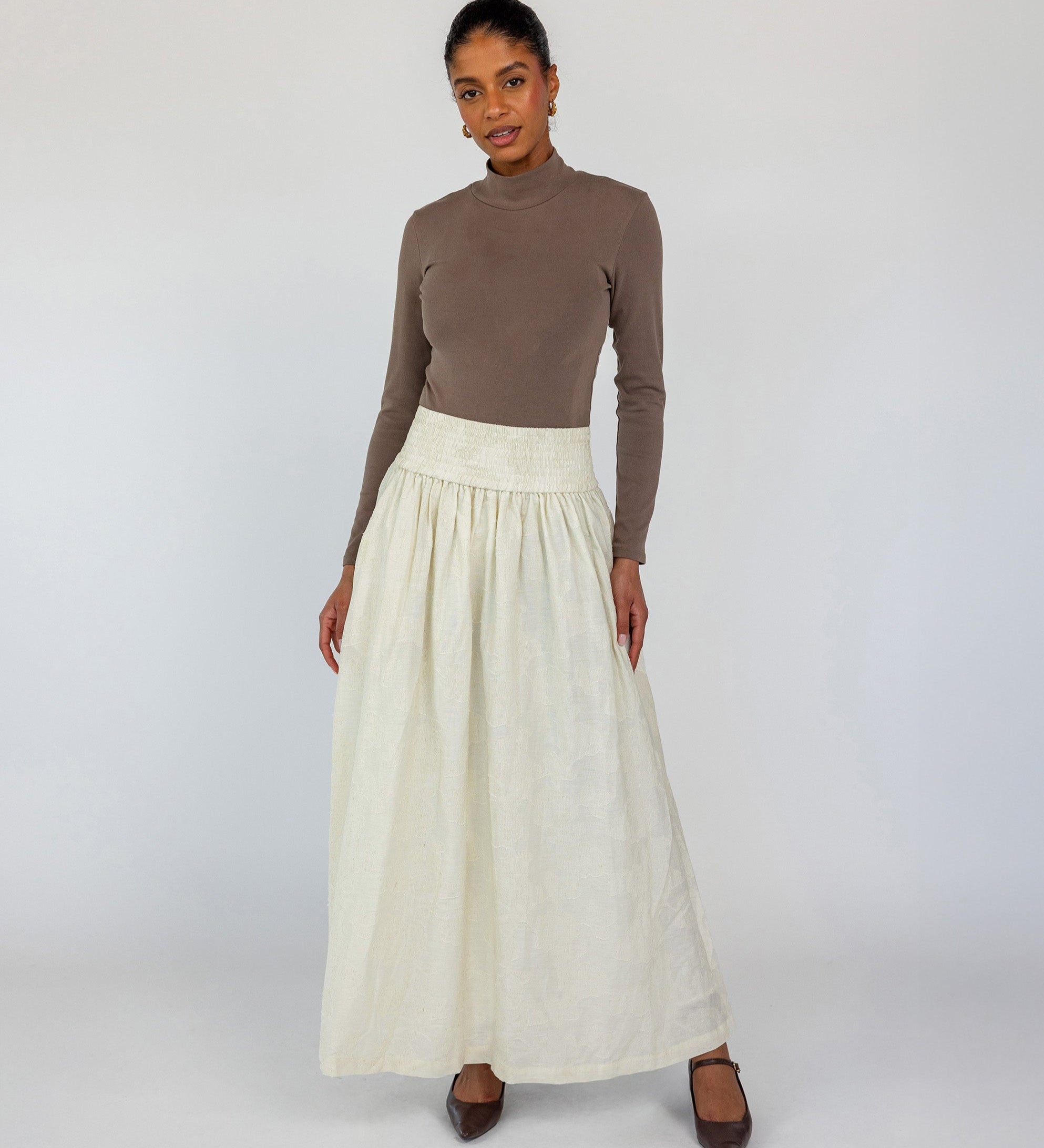 Textured Smocked Waist Skirt
