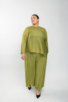 Full-length pants with soft pleats and a flattering wide-leg cut
