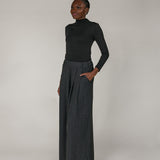Herringbone Palazzo Pant Charcoal