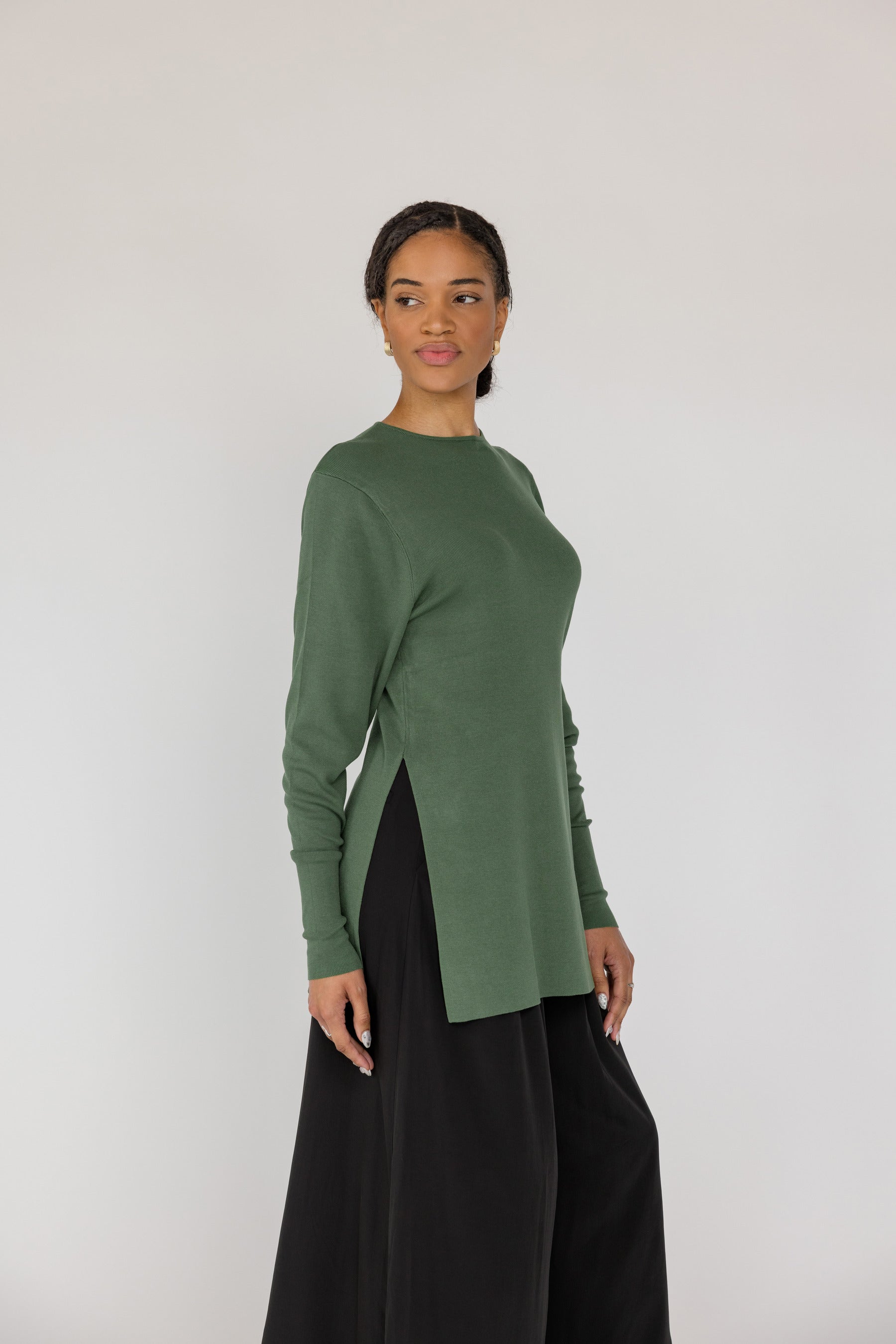 Side Slit Top Olive - Image 1