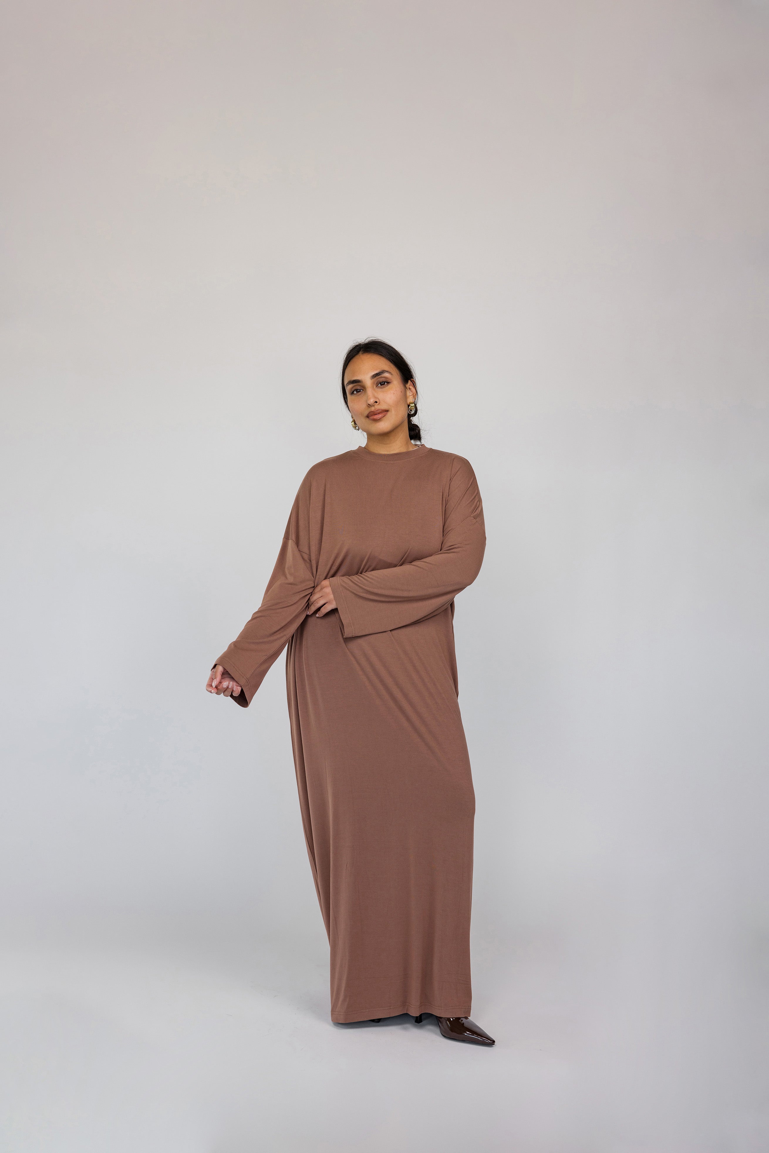 Boxy Knit Dress Chestnut - Image 9