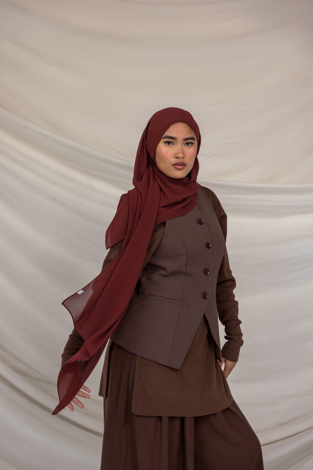 Red Garnet Chiffon Scarf | Women’s Lightweight Red Scarf – Vela