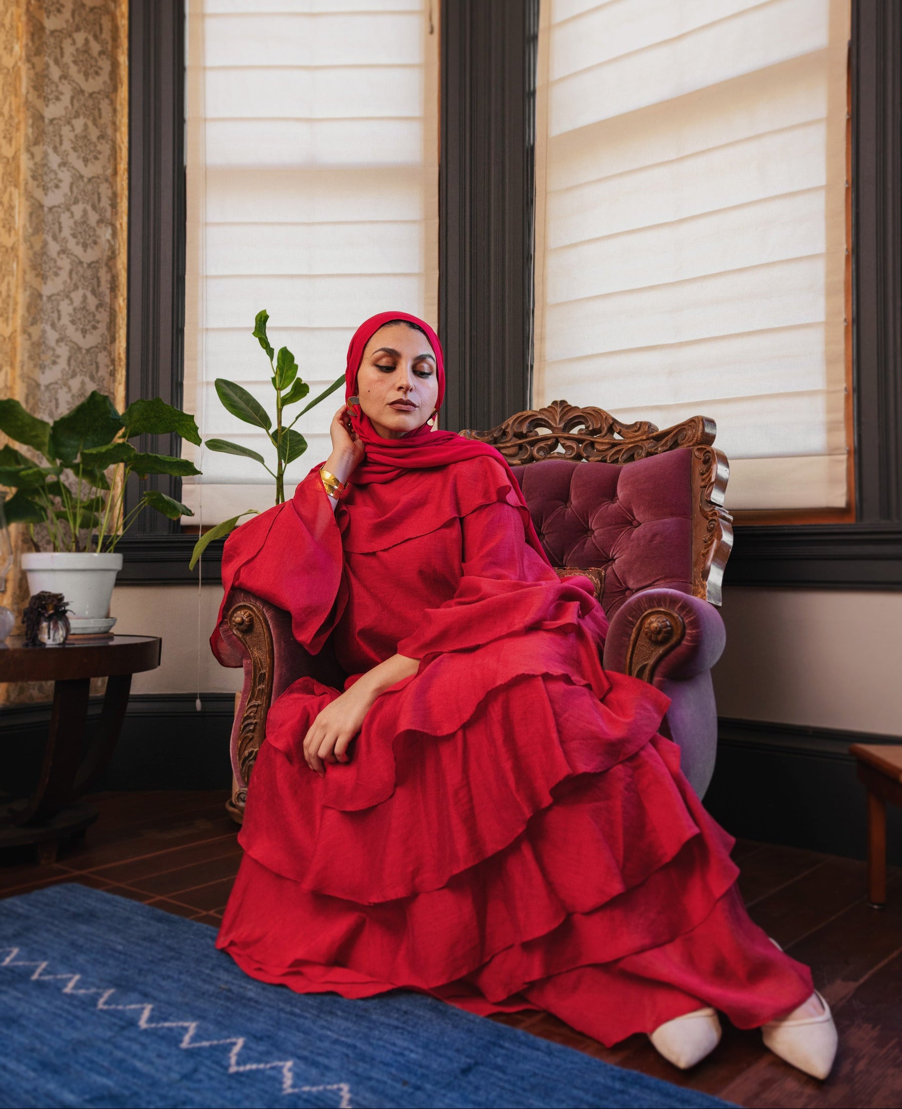 red tiered dress Tiered Ruffle Dress Garnet, Garnet / XL