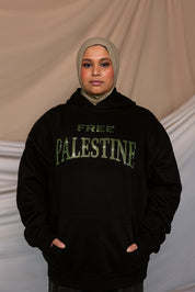 free Palestine green rhinestone hoodie