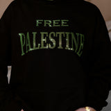 free Palestine green rhinestone hoodie