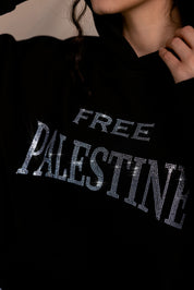 free Palestine black rhinestone hoodie