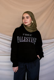 free Palestine black rhinestone hoodie