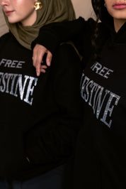 free Palestine black rhinestone hoodie