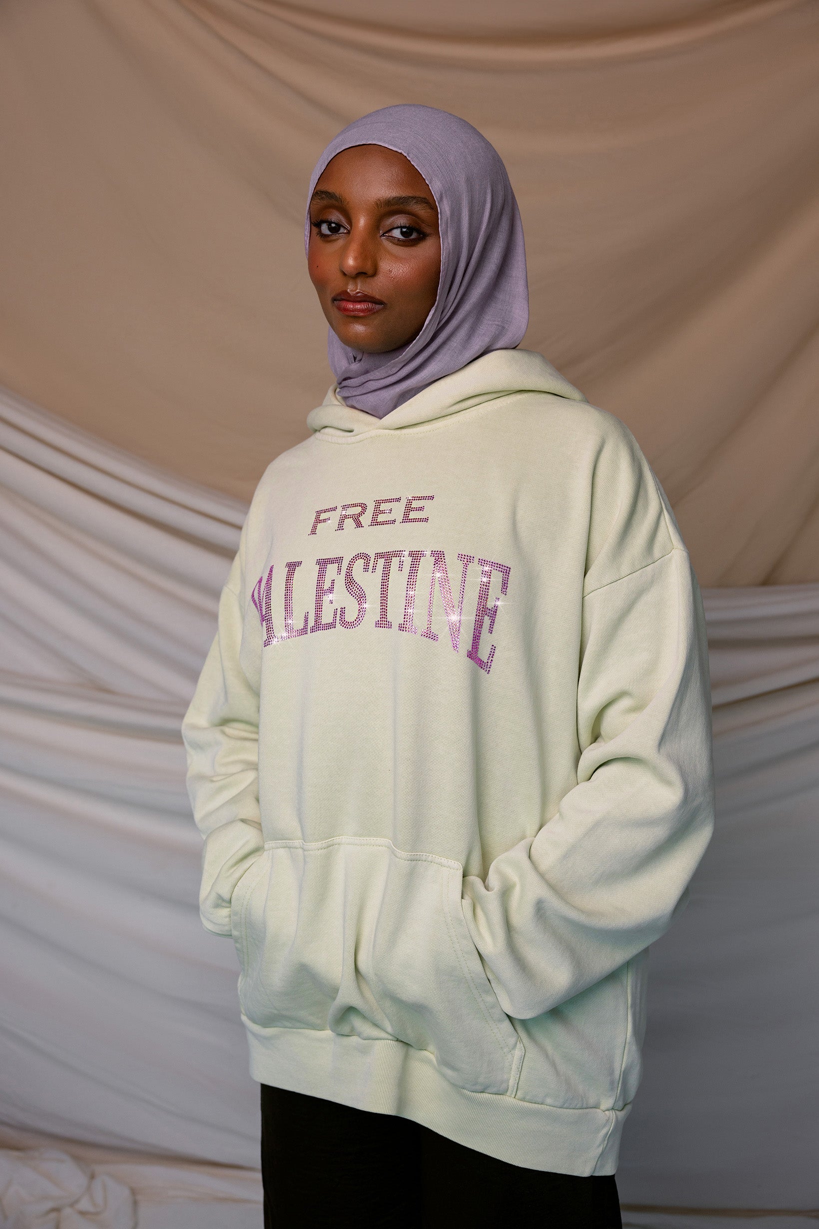 free Palestine pink rhinestone hoodie