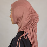 Model wearing Terra Blush Ruching Lite, highlighting ruching detail and featherlight drape.