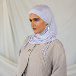 Model wearing Soft Amethyst Ruching Lite, highlighting its delicate ruching and featherlight fabric.
