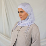 Model wearing Soft Amethyst Ruching Lite, highlighting its delicate ruching and featherlight fabric.