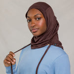 Model wearing Espresso Ruching Lite showcasing front angle perspective.