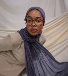 Model wearing soft modal hijab with a dreamy, lightweight drape and calming tone
