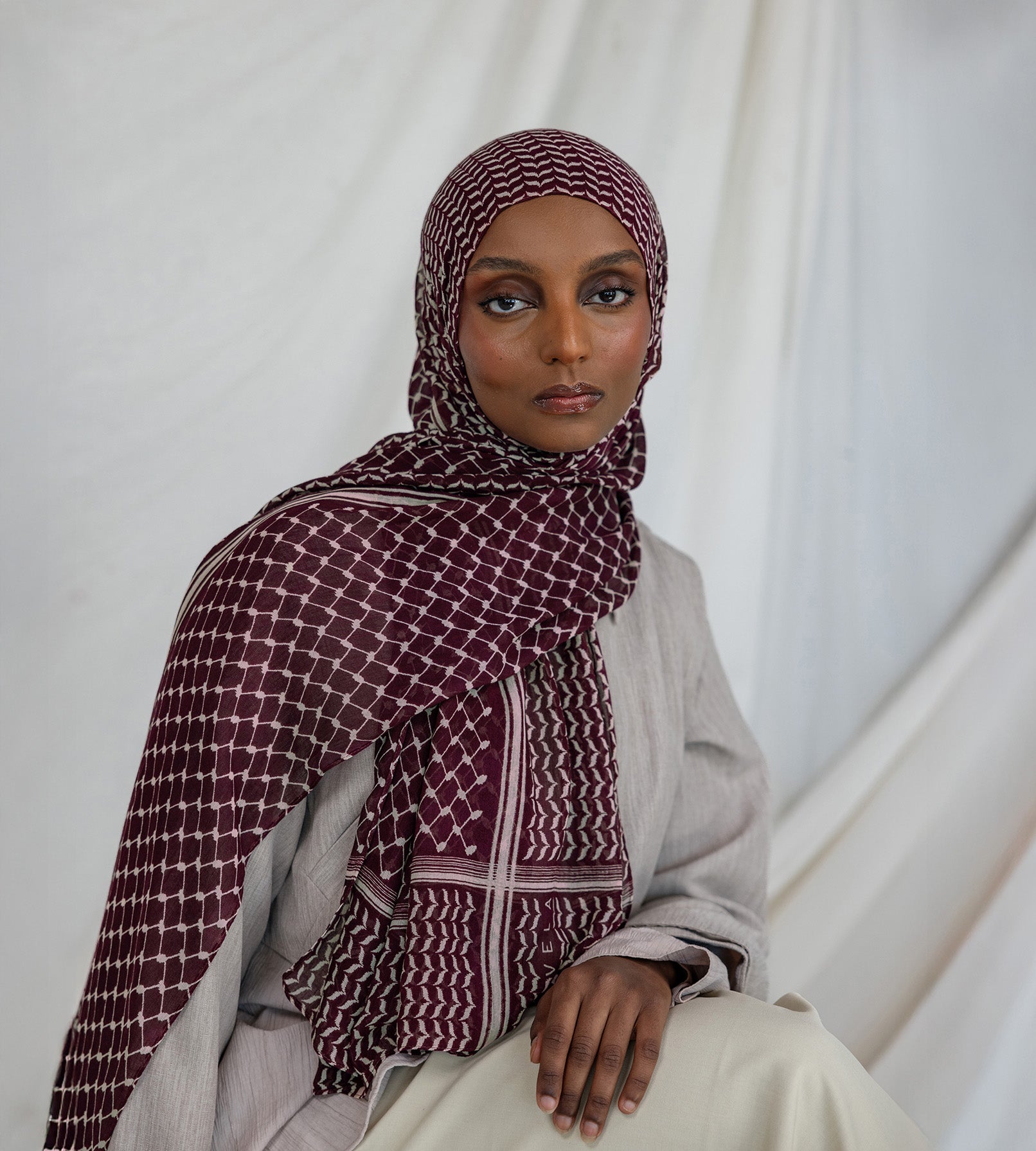 Kuffiyeh hijab  made of lightweight modal fabric, supporting humanitarian aid for Palestine.