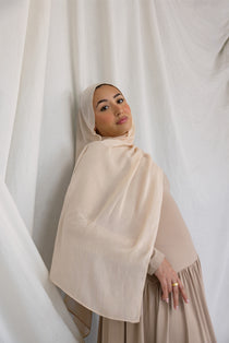 Sand modal hijab by VELA, offering lightweight comfort and a glowing neutral shade for daily wear