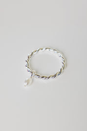 twisted pearl silver hoop