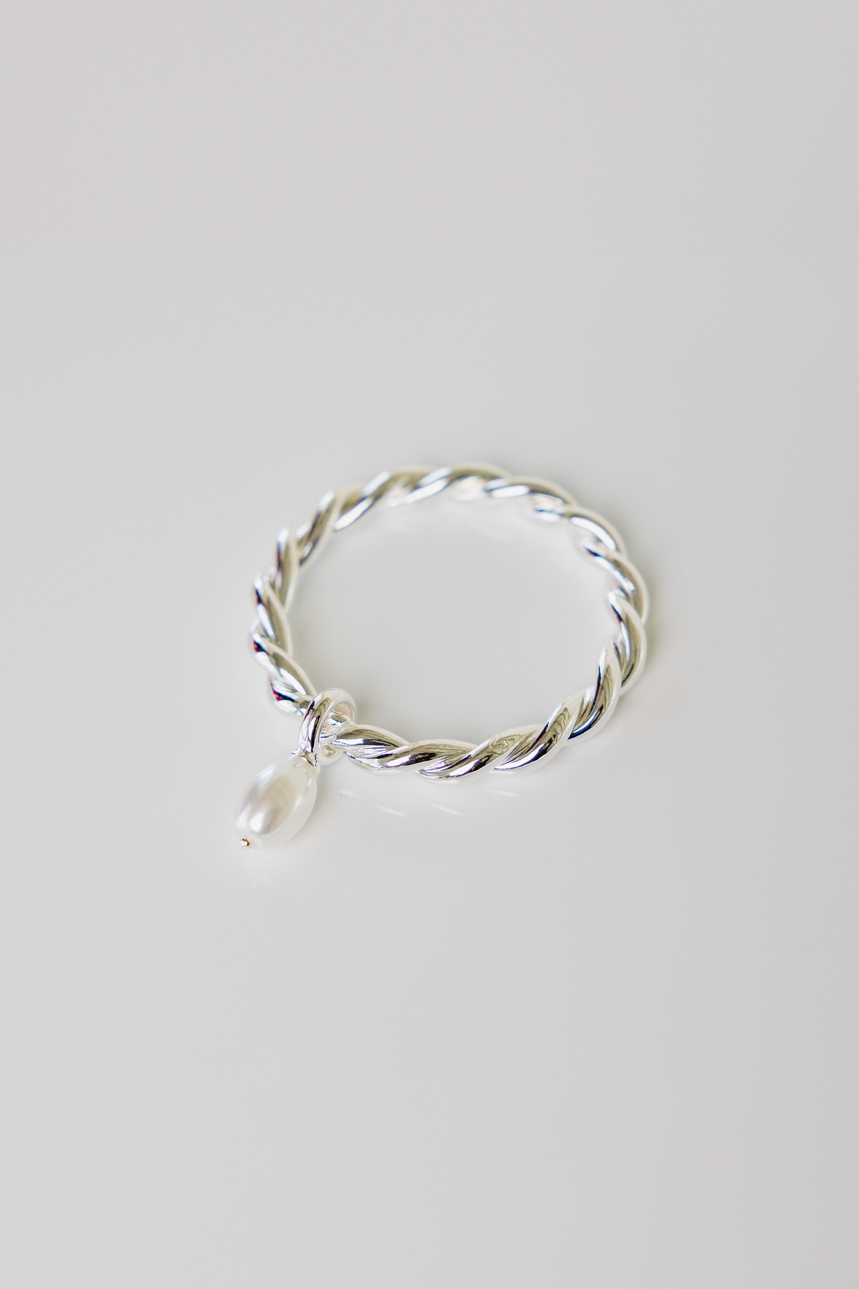 twisted pearl silver hoop