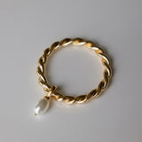 twisted pearl gold hoop