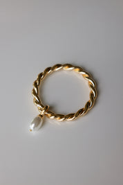 twisted pearl gold hoop