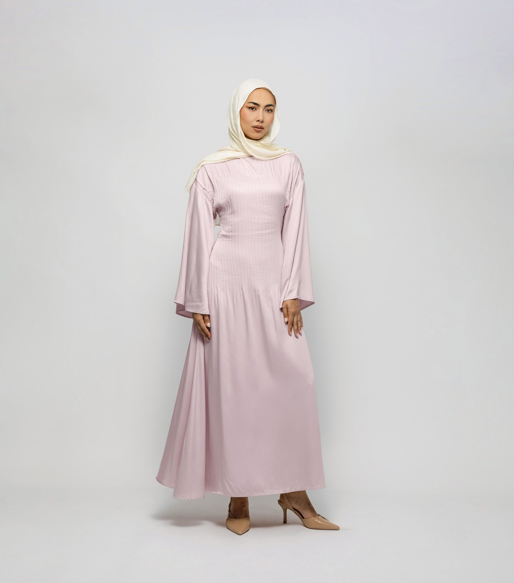 Pintuck Satin Dress - Ballet Rose - Modest Maxi