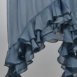 Silver Blue Cascading Ruffle