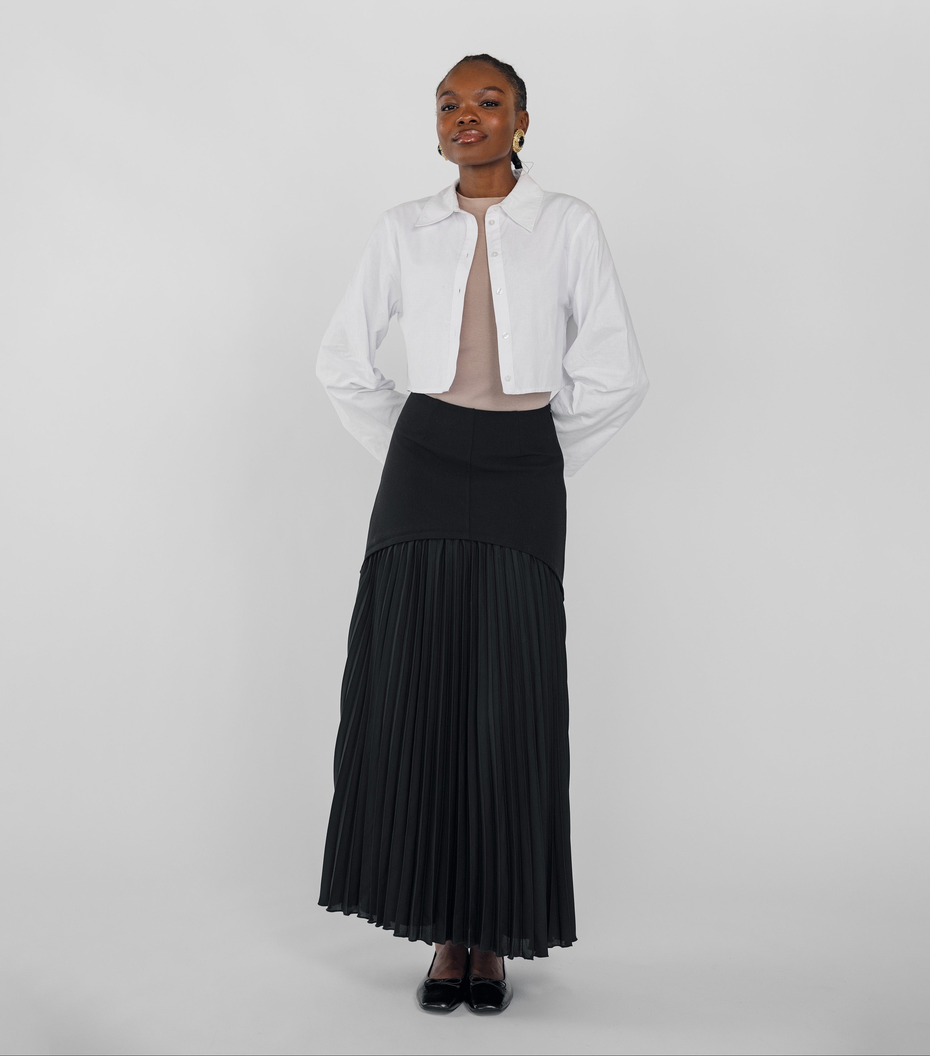 Pleated Drop Waist Skirt Black