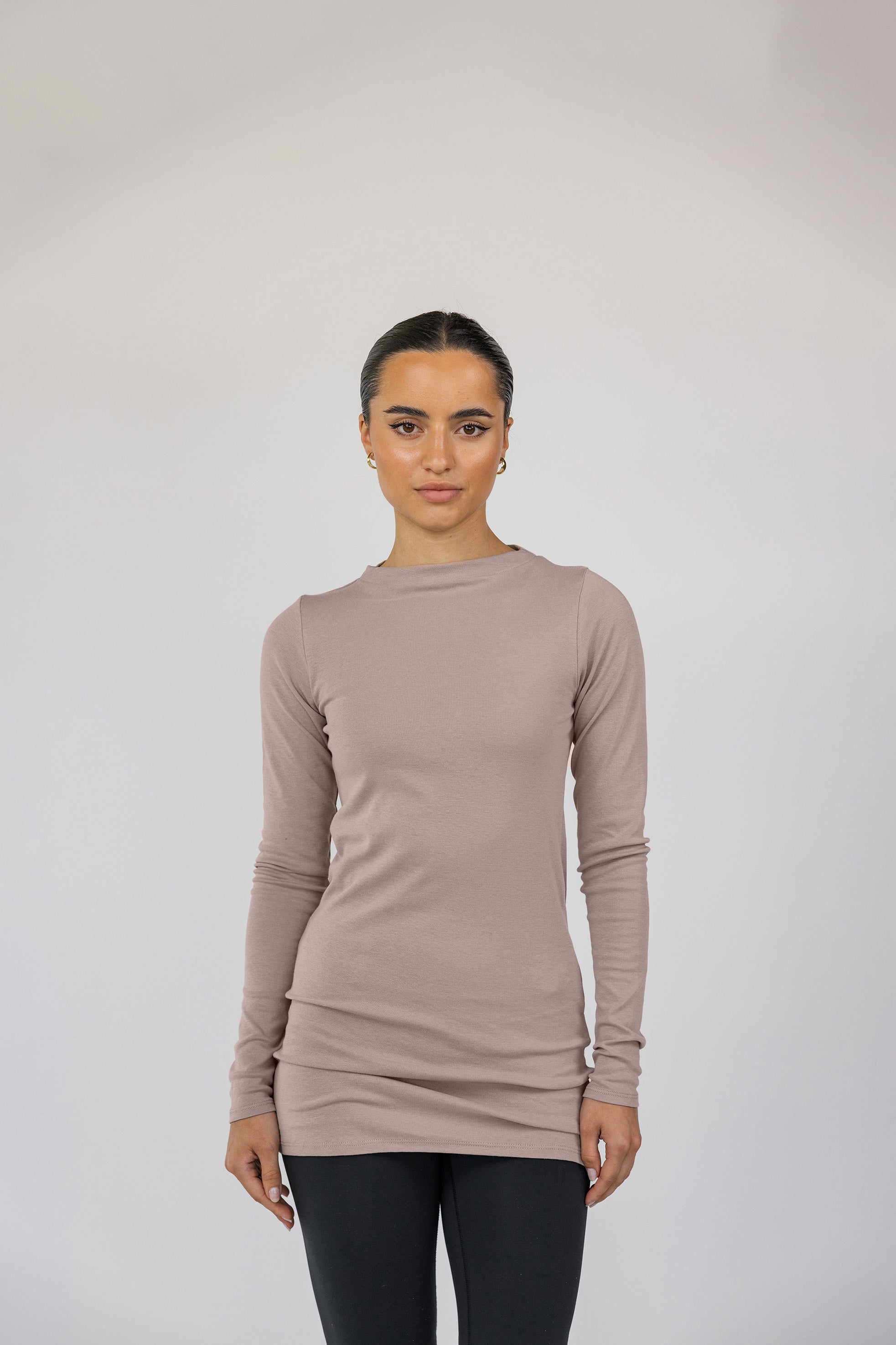 Mock Neck Top Taupe - Image 2