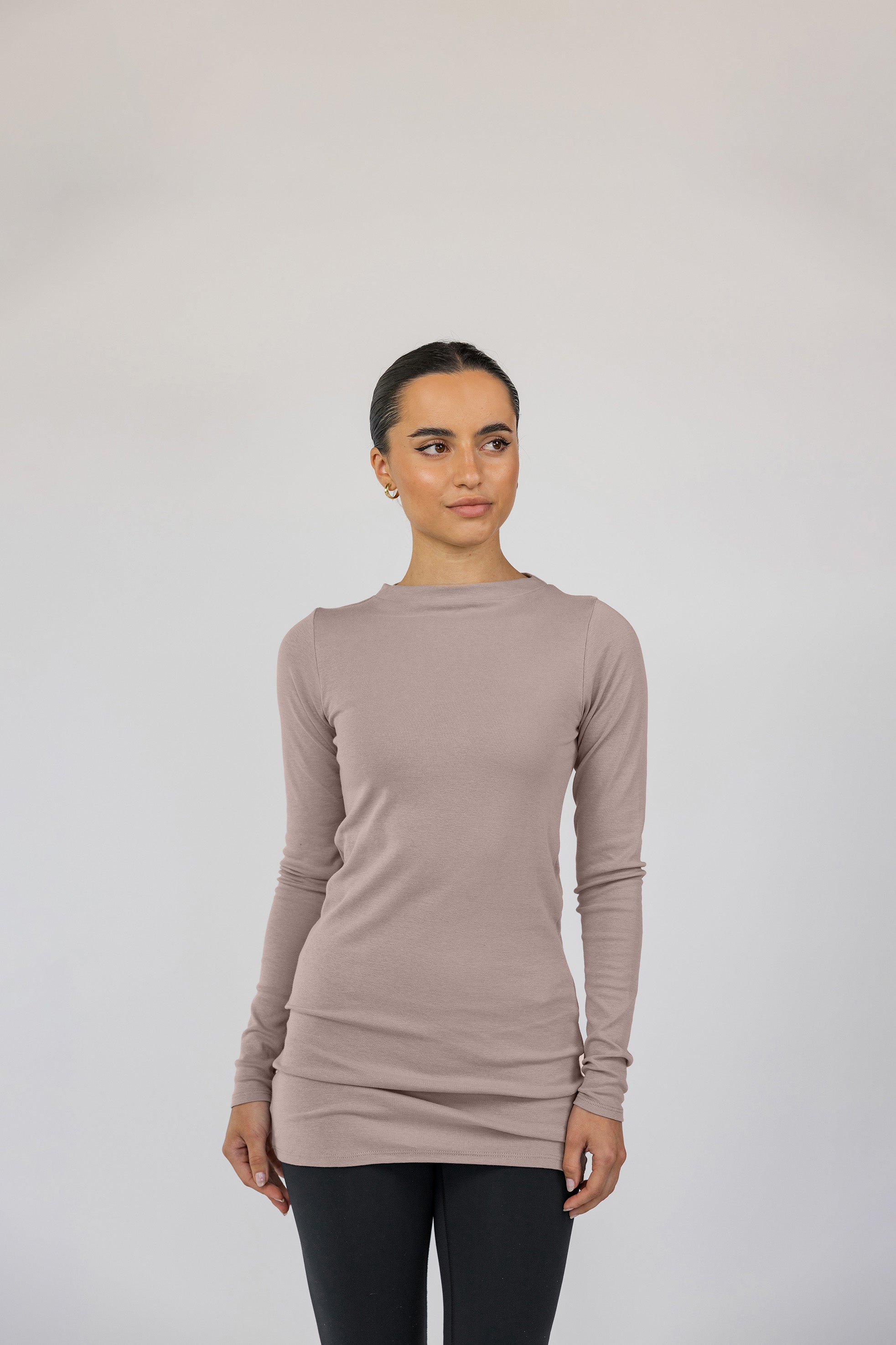 Mock Neck Top Taupe - Image 6