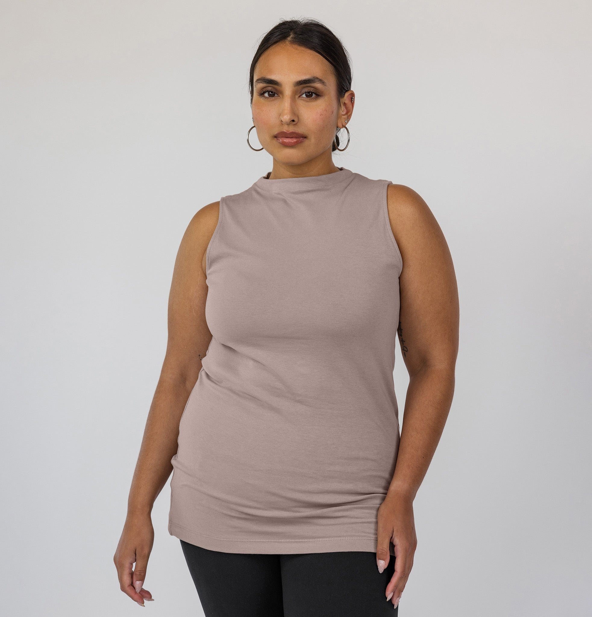 Mock Neck Tank Taupe - Image 1