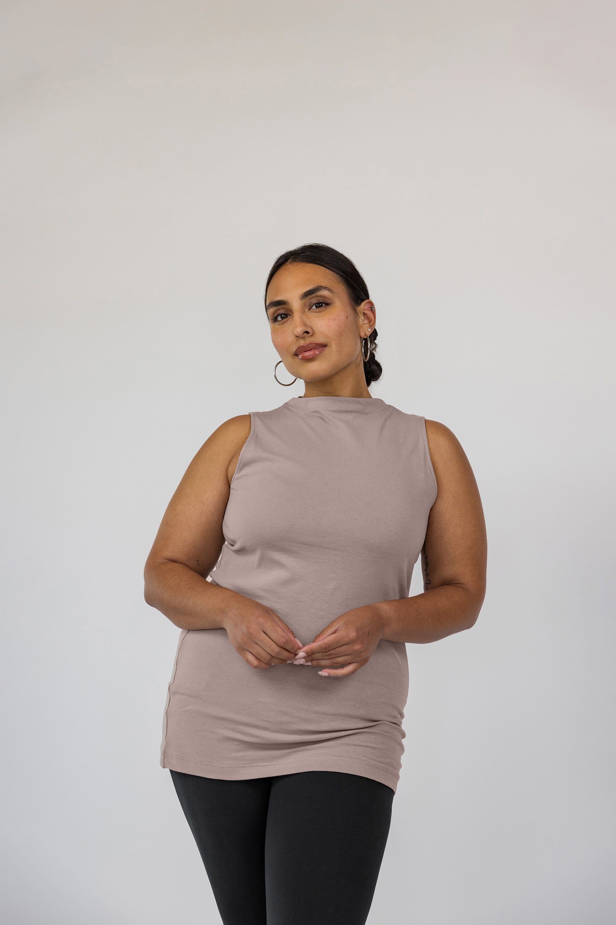 Mock Neck Tank Taupe - Image 2
