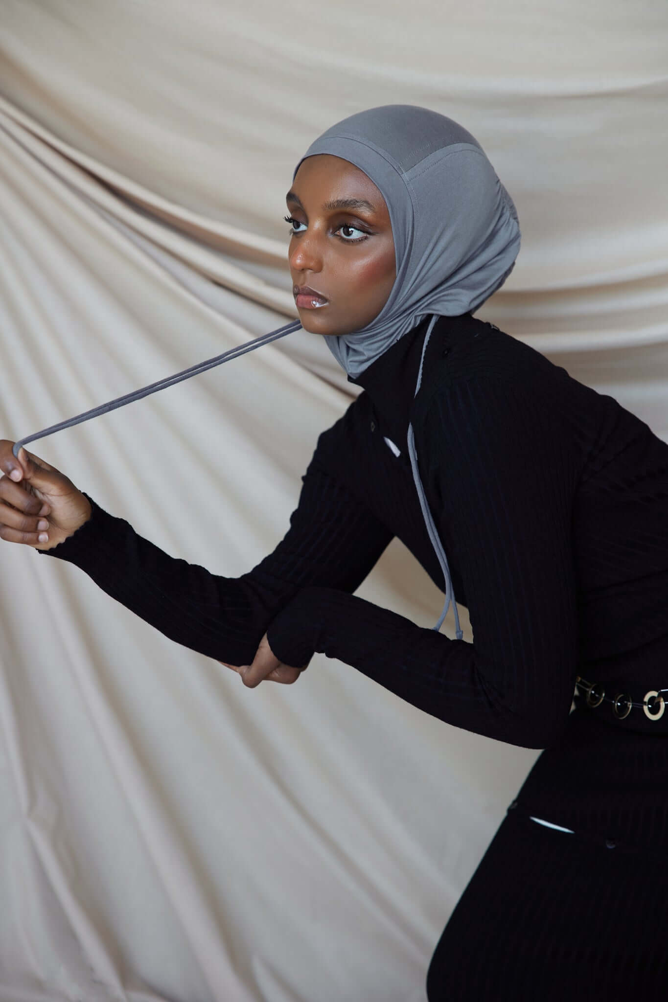 ruching hijab smoky silver