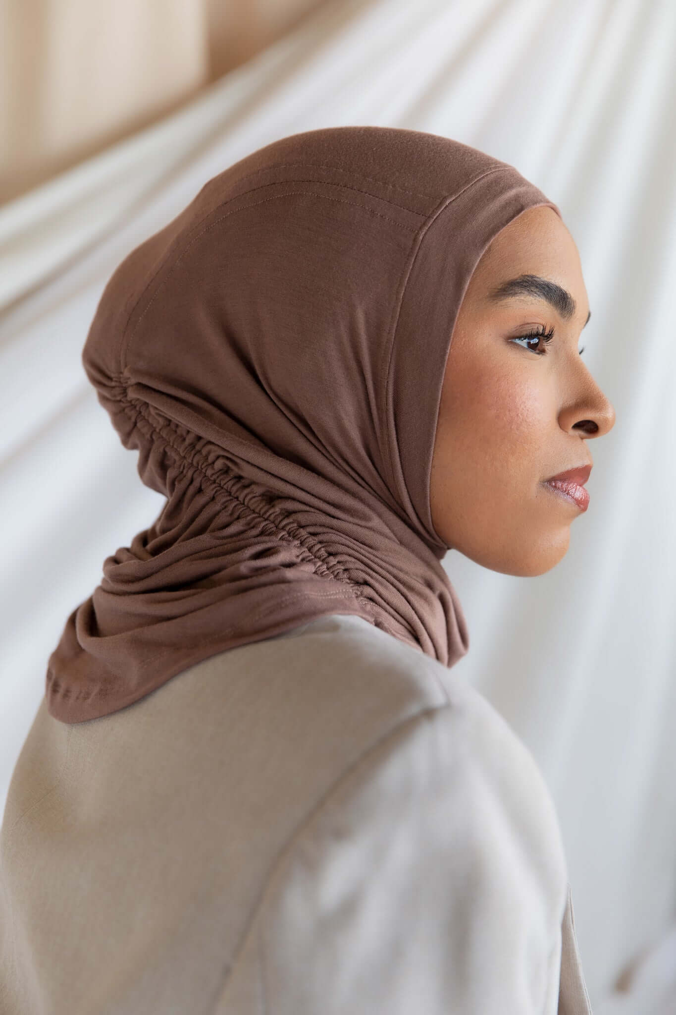 ruching hijab chestnut brown