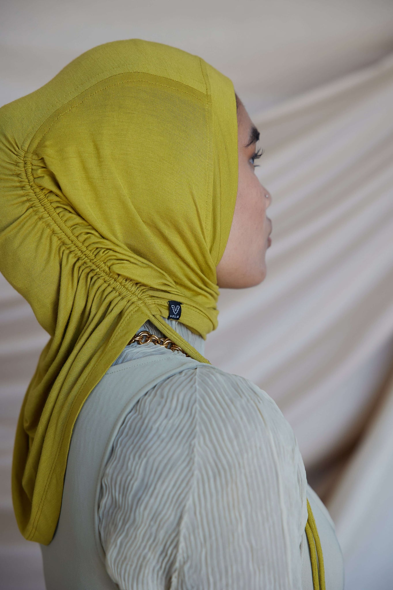 ruching hijab dried lime